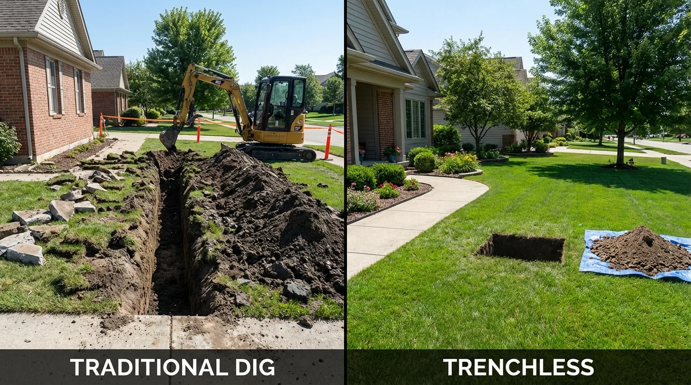 Trenchless sewer repair with minimal yard damage versus traditional excavation in Marlboro, NJ